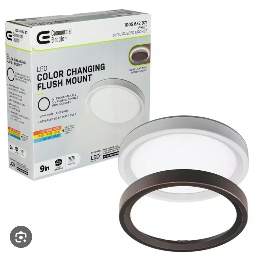 Commercial Electric 9 in. White, Oil Rubbed Bronze Trims 800 Lumens LED Flush M